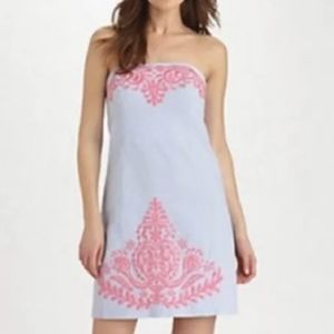 Lilly Pulitzer Bowen Strapless Dress Hotty Pink Embroidered Sz2